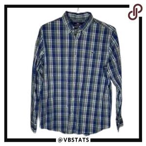 Vineyard Vines Slim Fit Whale Shirt in‎ Royal / Olive / White Plaid Size Large